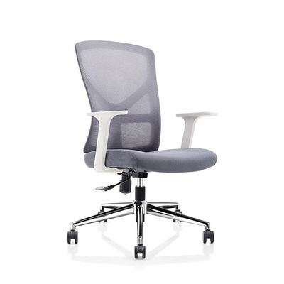 Silla Back Office giratoria de malla gris con apoyo lumbar y reposabrazos