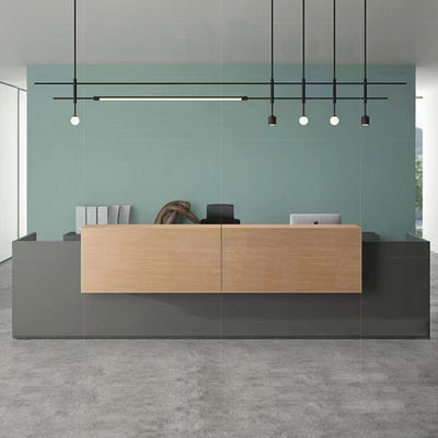 mostrador de recepción de oficina de 2,4 m mostrador de recepción de hotel de madera gris