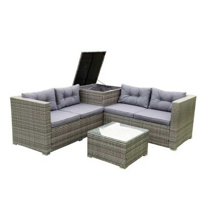 Sofá de esquina de patio de mimbre, muebles de exterior de ratán de color personalizados