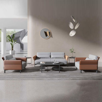 Conjunto de sofás de cuero con marco de madera maciza para muebles de oficina de diseño elegante