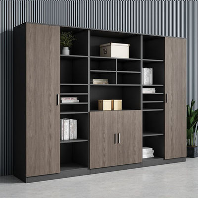 Armario de oficina de madera de gran capacidad ODM para archivos de madera negra de 2,4 M