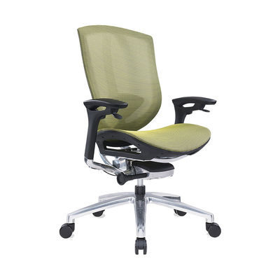 Silla de oficina ergonómica de malla verde PU con brazos elevables, respaldo alto y pies de aleación de aluminio