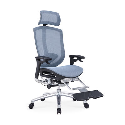 Silla de oficina de malla transpirable con reposabrazos elevables en gris azulado y pedal ajustable para comodidad ergonómica