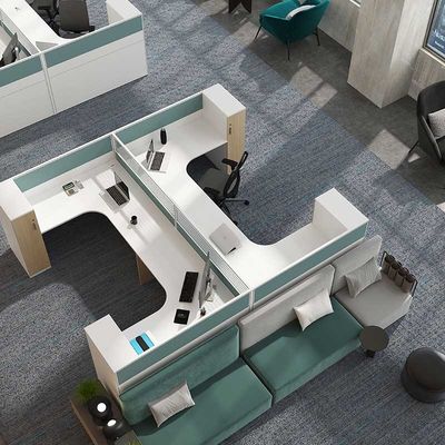 Muebles comerciales de oficina, mamparas, escritorio para cuatro personas
