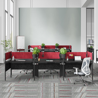 Escritorio de estación de trabajo de oficina para 6 personas, rojo y negro, BS-W101