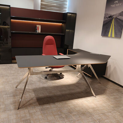 Escritorio de oficina de lujo negro para jefe o director ejecutivo MDF y MFC Muebles de oficina de madera