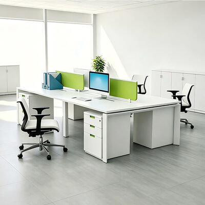 BS-WT48 Mesa de oficina modular con tablero de melamina, tabiques de tejido verde y gestión de cables