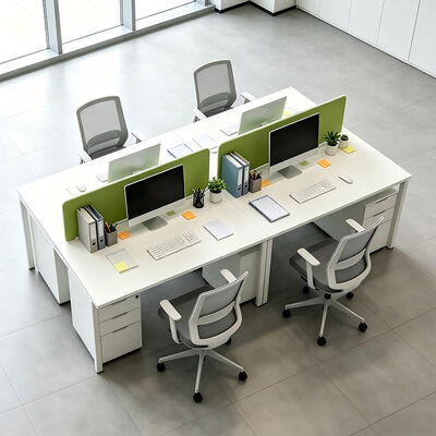 BS-WT62 Escritorio de estación de trabajo para oficina para 4 personas con tablero de melamina blanca y gestión de cables